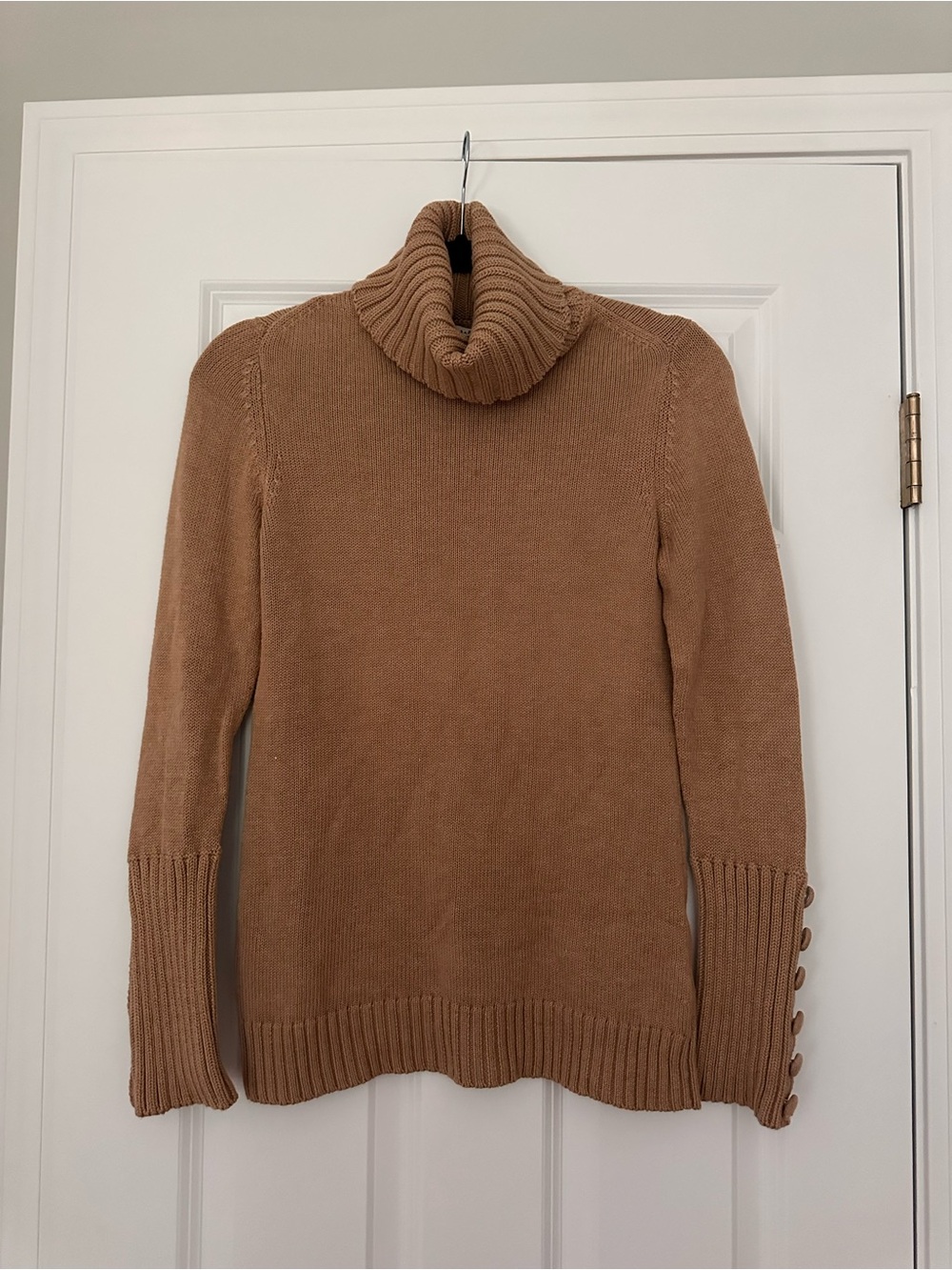 Banana Republic Camel Ribbed Turtleneck Sweater with Button Cuffs